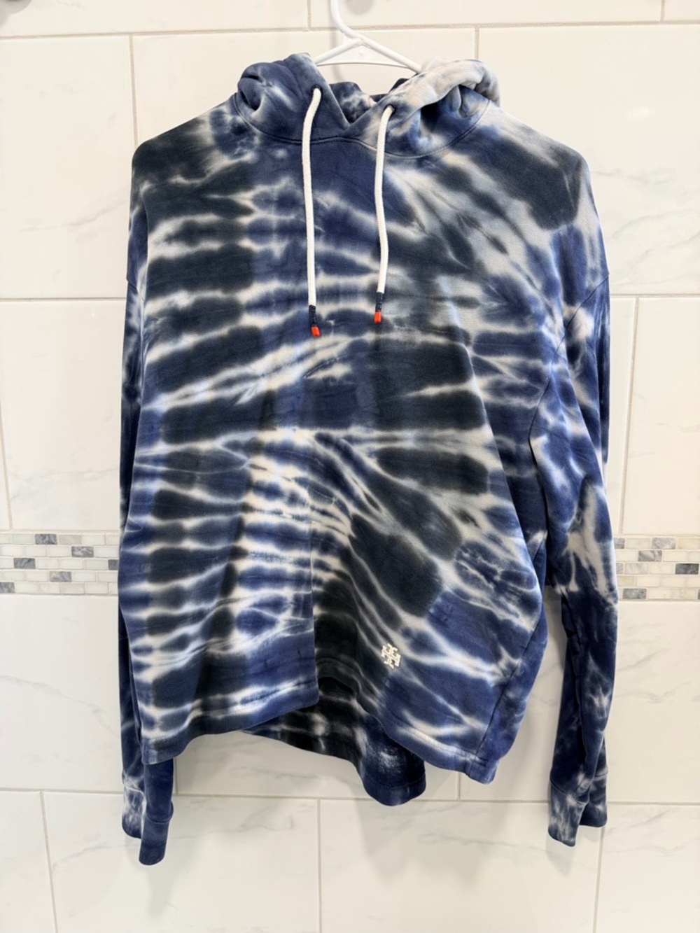 Tory Sport Tory Burch Navy and White Tie-Dye Hoodie Sweater XS